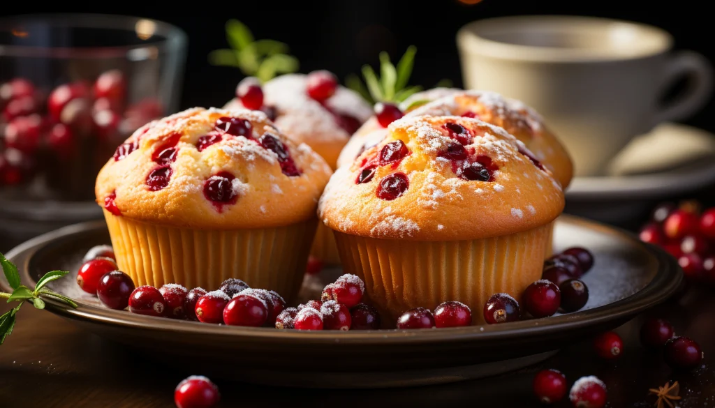 Freshly baked Cranberry Orange Muffins with orange zest and whole cranberries