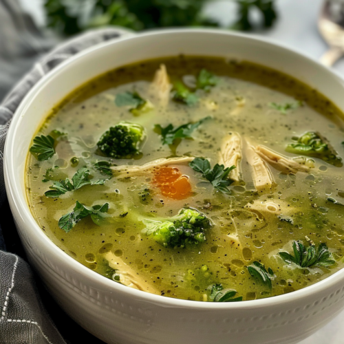 Easy healthy chicken broccoli soup, food photography, taken with iphone 15 pro max --iw 2 --ar 4:5 --v 6.0 --raw