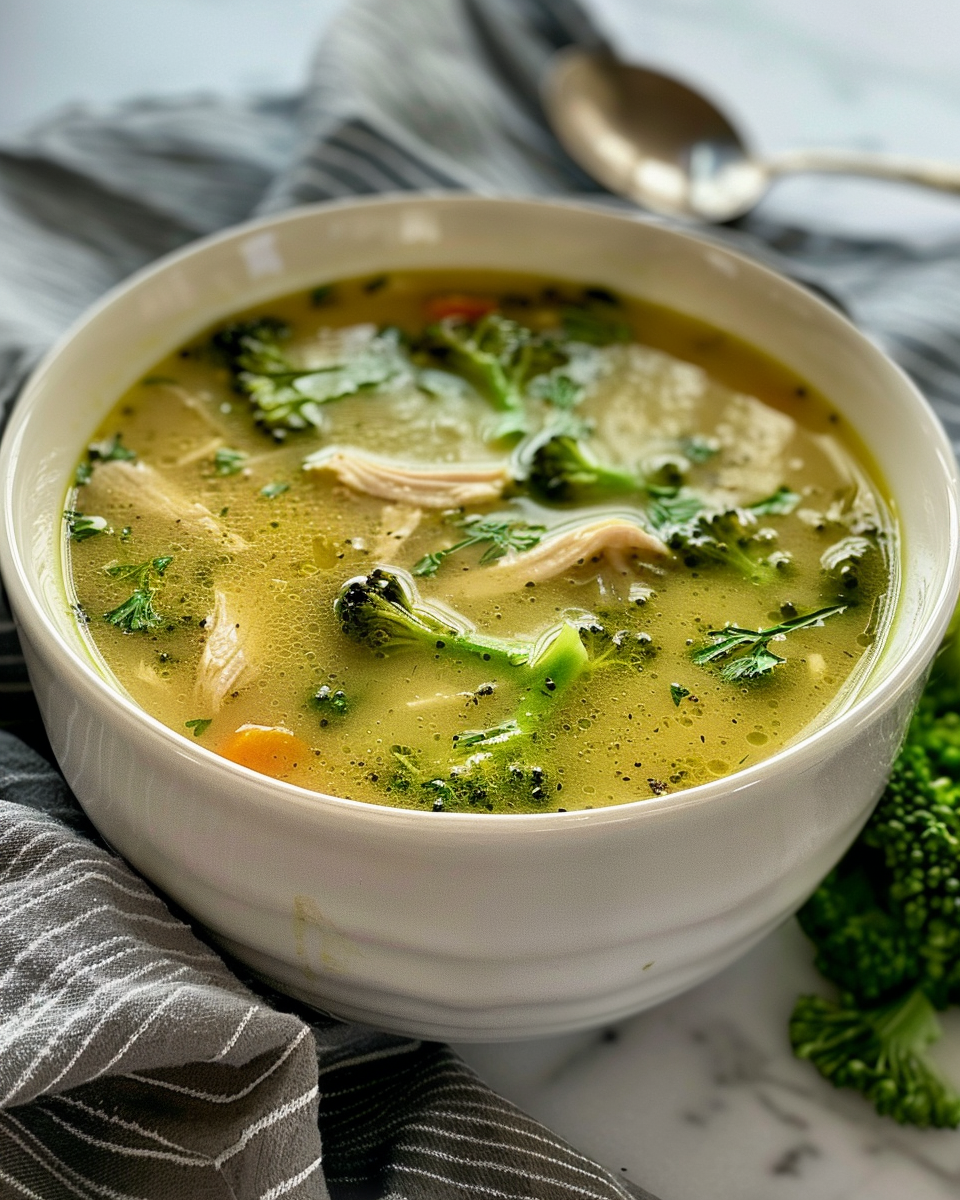 Freshly chopped ingredients for chicken broccoli soup including onion, carrots, celery, garlic and broccoli