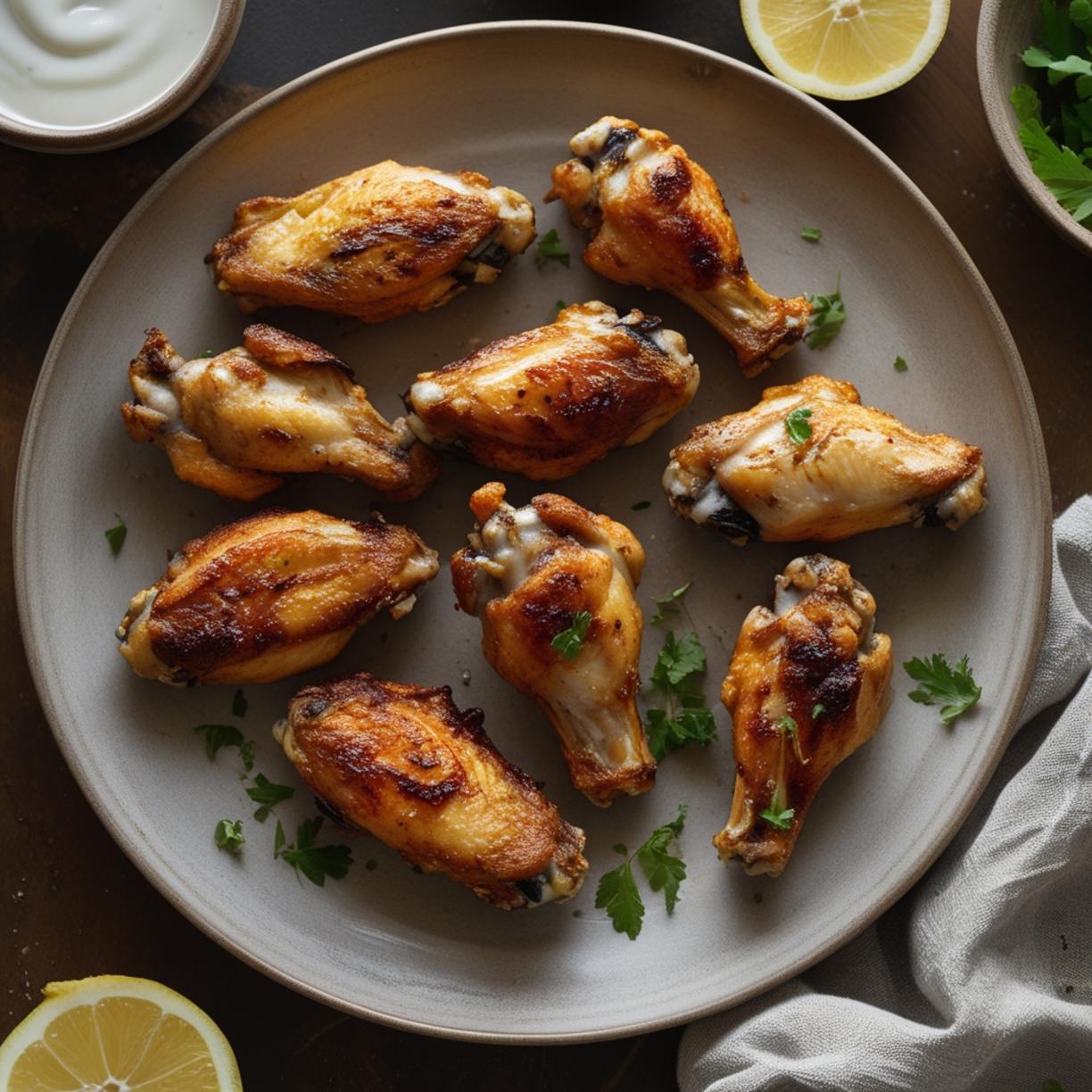 Crispy air-fried chicken wings ready to eat