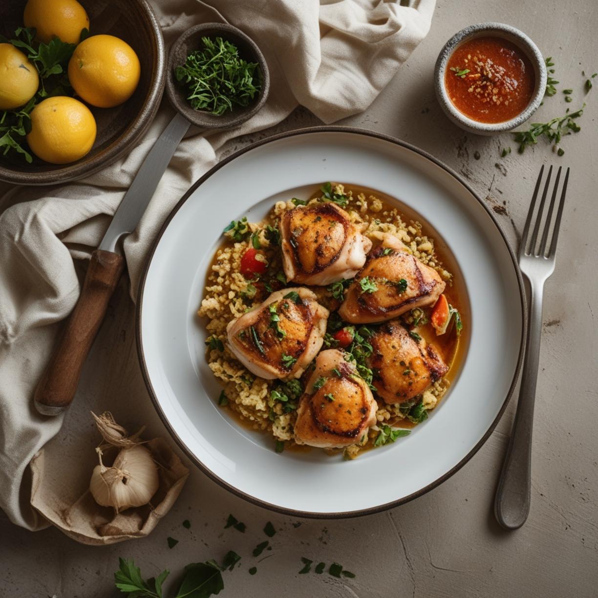 Chicken and ingredients on a kitchen counter
