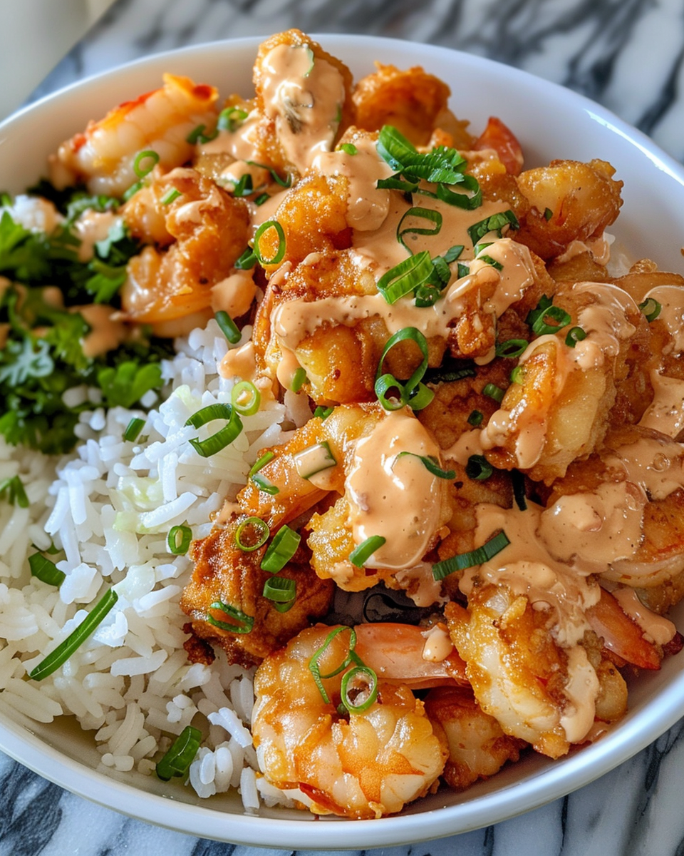 Copycat Cheesecake Factory Bang Bang Chicken and Shrimp 4 Final plated shot of copycat Cheesecake Factory Bang Bang Chicken and Shrimp ready to serve