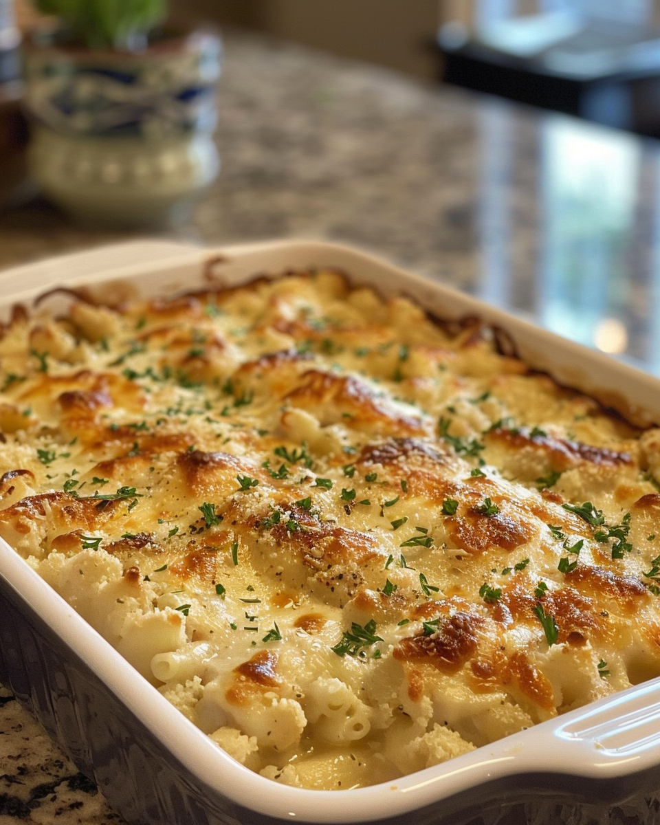 Sliced Costco chicken bake showing cheesy filling and crispy crust