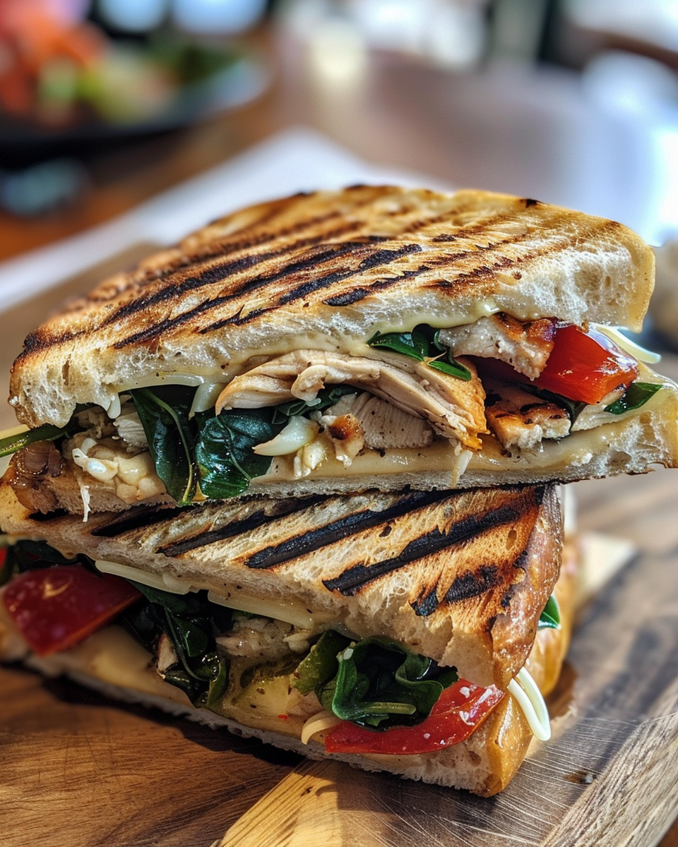 Finished Panera Frontega Chicken Panini sliced and ready to serve